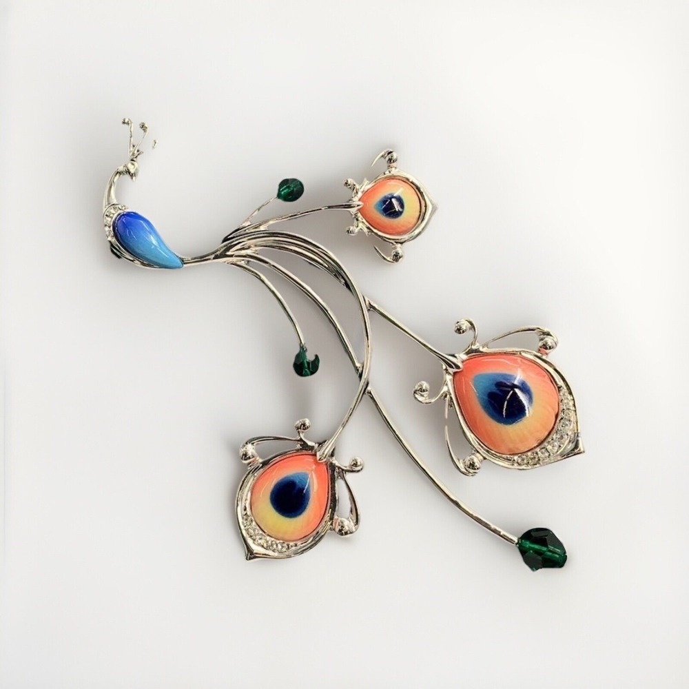 Franz Collection‎ Proud Peacock Rhodium Pin Brooch 3 3/4"